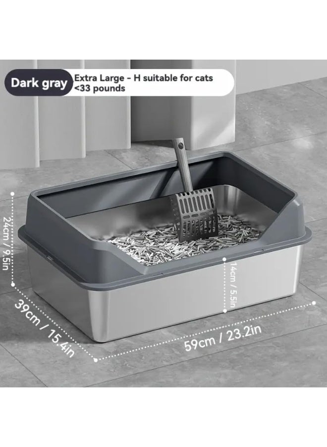 Cat Litter Tray Box Stainless Steel,Open Top Cat Litter Pan for Large Size Pet,Anti-splashing Cat Toilet,High Side,Free Scoop,Semi-Closed Removable Cat Toilet,Easy Cleaning - Image 2